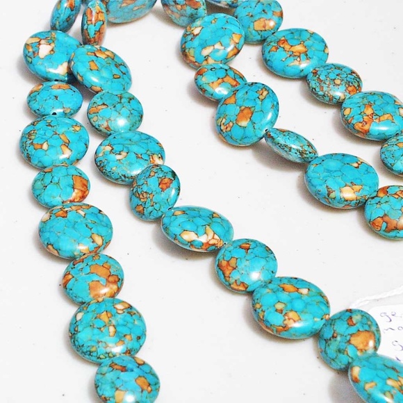 MOSAIC MAGNESITE GEMSTONE NECKLACE, 20 INCHES LONG, BLUE/TAN/GREEN/BEIGE, MEDIUM - Picture 1 of 2